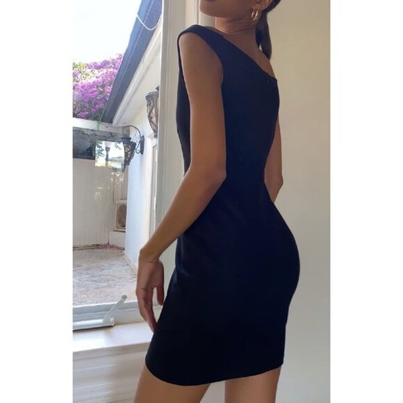 Babaton Sz 2 Dress Sleeveless ONYX Mini Off Shoulder Bodycon Classic Minimalist - Picture 5 of 9